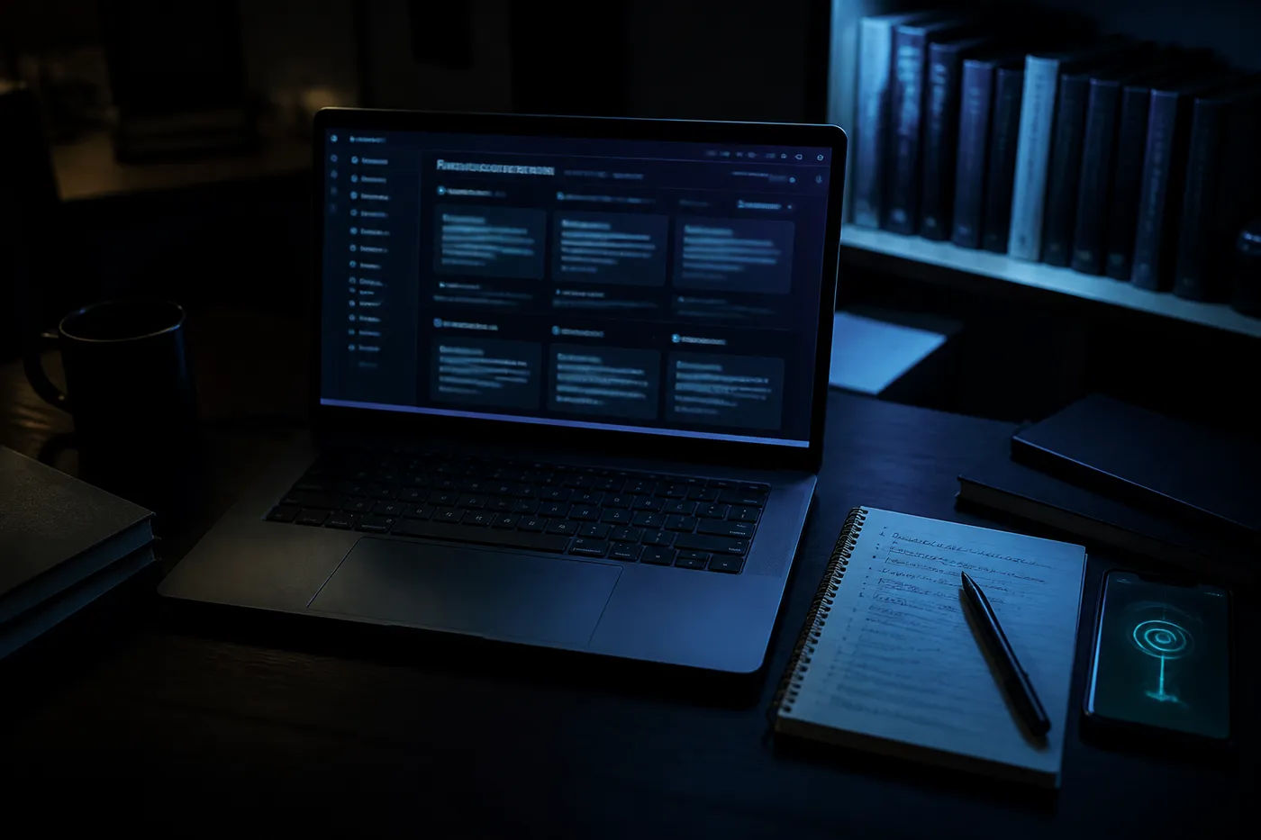 A person navigating curated dark web links on a laptop in a cozy, moody room.