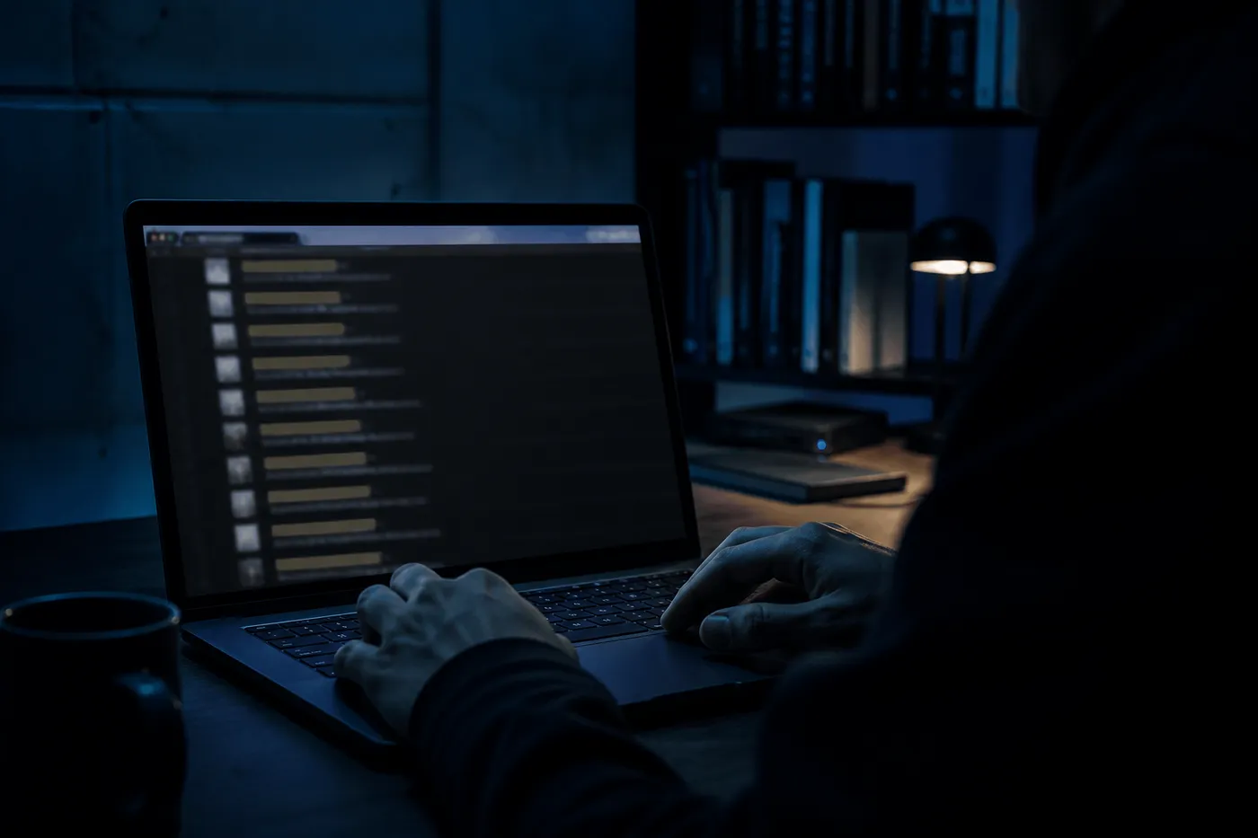 A user navigating the Hidden Wiki links on a laptop, emphasizing safe access to the dark web.
